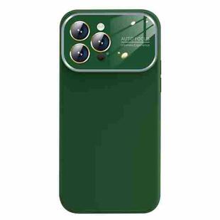 For iPhone 13 Pro Max Liquid Silicone Large Glass Window Phone Case(Deep Green)