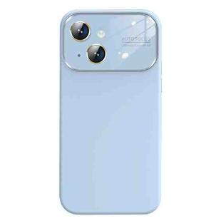 For iPhone 13 Liquid Silicone Large Glass Window Phone Case(Blue)