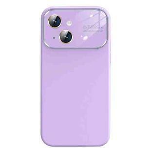 For iPhone 13 Liquid Silicone Large Glass Window Phone Case(Light Purple)