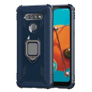 For LG K51 / Q51 Carbon Fiber Protective Case with 360 Degree Rotating Ring Holder(Blue)