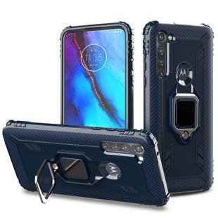 For Motorola Moto G Stylus Carbon Fiber Protective Case with 360 Degree Rotating Ring Holder(Blue)