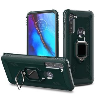 For Motorola Moto G Stylus Carbon Fiber Protective Case with 360 Degree Rotating Ring Holder(Green)