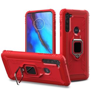 For Motorola Moto G Stylus Carbon Fiber Protective Case with 360 Degree Rotating Ring Holder(Red)