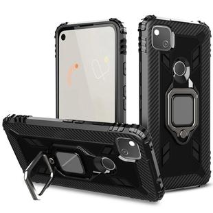 For Google Pixel 4a Carbon Fiber Protective Case with 360 Degree Rotating Ring Holder(Black)