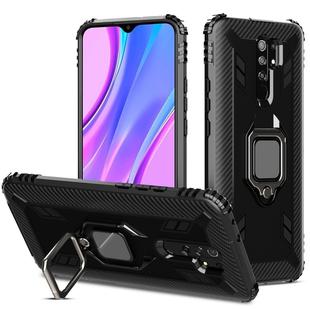 For Xiaomi Redmi 9 Carbon Fiber Protective Case with 360 Degree Rotating Ring Holder(Black)