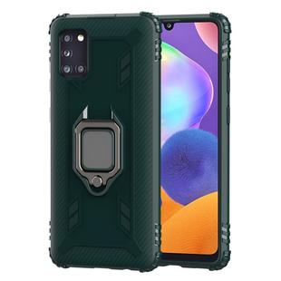 For Samsung Galaxy A31 Carbon Fiber Protective Case with 360 Degree Rotating Ring Holder(Green)