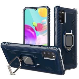 For Samsung Galaxy A41 Carbon Fiber Protective Case with 360 Degree Rotating Ring Holder(Blue)
