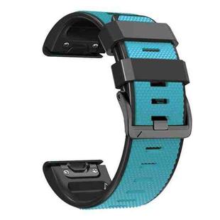For Garmin Fenix 7 Pro 22mm Screw Buckle Diamond Texture Two Color Silicone Watch Band(Sky Blue+Black)