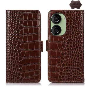 For Asus ZenFone 10 / ZenFone 9  Crocodile Top Layer Cowhide Leather Phone Case(Brown)