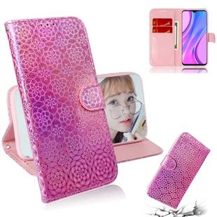 For Xiaomi Redmi 9 Solid Color Colorful Magnetic Buckle Horizontal Flip PU Leather Case with Holder & Card Slots & Wallet & Lanyard(Pink)