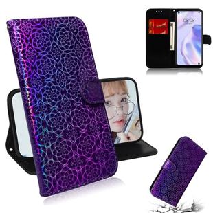 For Huawei P40 lite 5G Solid Color Colorful Magnetic Buckle Horizontal Flip PU Leather Case with Holder & Card Slots & Wallet & Lanyard(Purple)