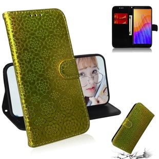 For Huawei Y5p Solid Color Colorful Magnetic Buckle Horizontal Flip PU Leather Case with Holder & Card Slots & Wallet & Lanyard(Gold)