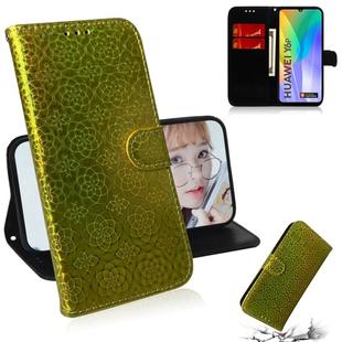 For Huawei Y6p Solid Color Colorful Magnetic Buckle Horizontal Flip PU Leather Case with Holder & Card Slots & Wallet & Lanyard(Gold)