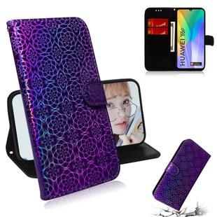 For Huawei Y6p Solid Color Colorful Magnetic Buckle Horizontal Flip PU Leather Case with Holder & Card Slots & Wallet & Lanyard(Purple)