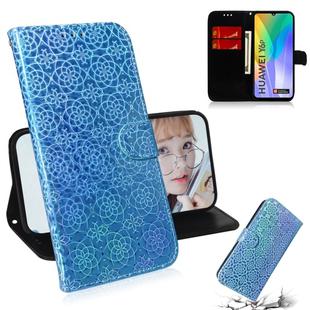For Huawei Y6p Solid Color Colorful Magnetic Buckle Horizontal Flip PU Leather Case with Holder & Card Slots & Wallet & Lanyard(Sky Blue)