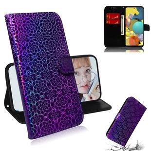 For Samsung Galaxy A51 5G Solid Color Colorful Magnetic Buckle Horizontal Flip PU Leather Case with Holder & Card Slots & Wallet & Lanyard(Purple)