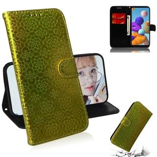 For Samsung Galaxy A21s Solid Color Colorful Magnetic Buckle Horizontal Flip PU Leather Case with Holder & Card Slots & Wallet & Lanyard(Gold)