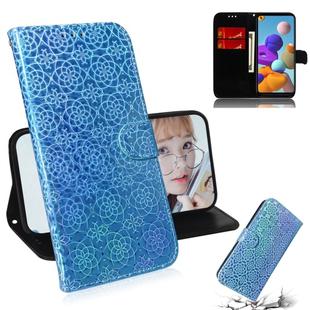 For Samsung Galaxy A21s Solid Color Colorful Magnetic Buckle Horizontal Flip PU Leather Case with Holder & Card Slots & Wallet & Lanyard(Sky Blue)