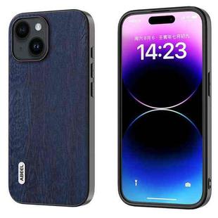 For iPhone 15 Plus ABEEL Wood Texture PU Phone Case(Blue)