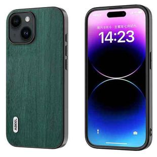 For iPhone 15 ABEEL Wood Texture PU Phone Case(Green)