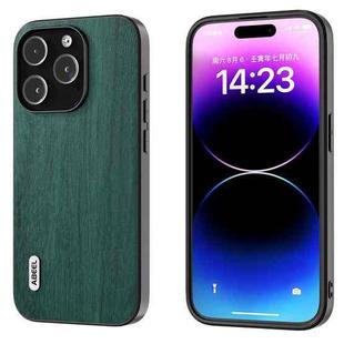 For iPhone 15 Pro ABEEL Wood Texture PU Phone Case(Green)