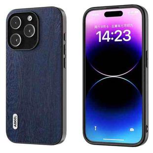 For iPhone 15 Pro ABEEL Wood Texture PU Phone Case(Blue)