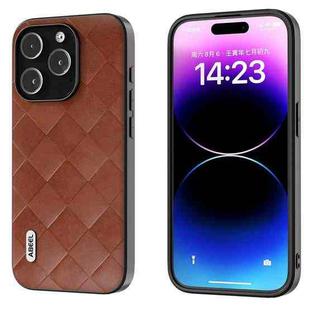 For iPhone 15 Pro Max ABEEL Weave Plaid PU Phone Case(Brown)