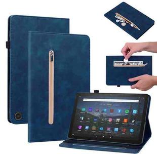 For Amazon Fire Max 11 Skin Feel Solid Color Zipper Leather Tablet Case(Blue)