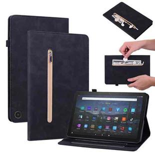 For Amazon Fire Max 11 Skin Feel Solid Color Zipper Leather Tablet Case(Black)