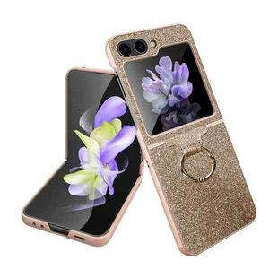 For Samsung Galaxy Z Flip5 Glitter Powder Skin PC All-inclusive Ring PC Phone Case(Gold)