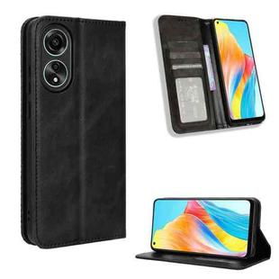 For OPPO A58 4G Magnetic Buckle Retro Texture Leather Phone Case(Black)