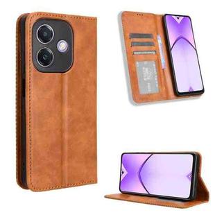 For OPPO A3x 5G India Magnetic Buckle Retro Texture Leather Phone Case(Brown)