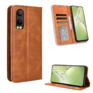 For OPPO K12X 5G / OnePlus Nord CE4 Lite 5G Magnetic Buckle Retro Texture Leather Phone Case(Brown)