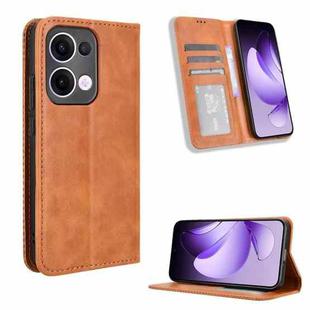 For OPPO Reno13 5G Global Magnetic Buckle Retro Texture Leather Phone Case(Brown)