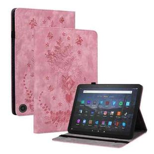For Amazon Fire Max 11 Butterfly Rose Embossed Leather Tablet Case(Pink)