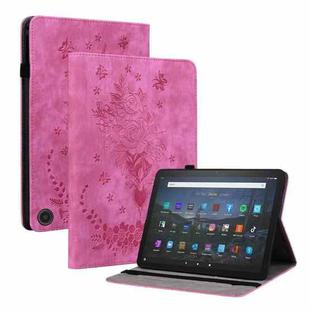 For Amazon Fire Max 11 Butterfly Rose Embossed Leather Tablet Case(Rose Red)