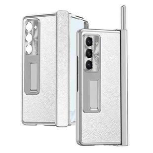 For Samsung Galaxy Z Fold5 Litchi Pattern Magnetic Shell Film Integrated Shockproof Phone Case(Silver)