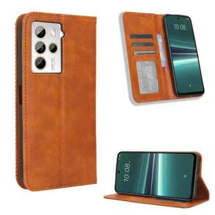 For HTC U23 / U23 Pro Magnetic Buckle Retro Texture Leather Phone Case(Brown)