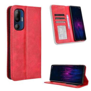 For HTC U24 Pro Magnetic Buckle Retro Texture Leather Phone Case(Red)