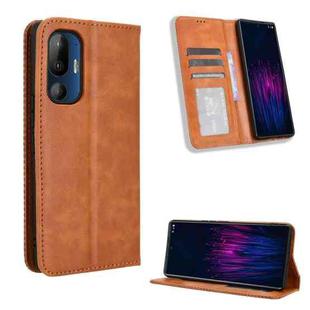 For HTC U24 Pro Magnetic Buckle Retro Texture Leather Phone Case(Brown)