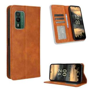 For Nokia XR21 Magnetic Buckle Retro Texture Leather Phone Case(Brown)