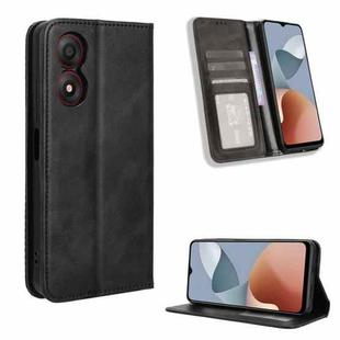 For ZTE Blade A34 Magnetic Buckle Retro Texture Leather Phone Case(Black)