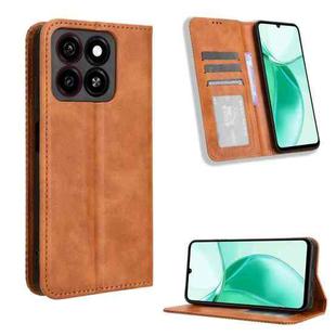 For ZTE Blade A35 Magnetic Buckle Retro Texture Leather Phone Case(Brown)