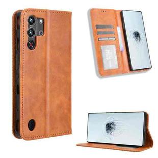 For ZTE nubia Red Magic 10 Pro / 10 Pro+ Magnetic Buckle Retro Texture Leather Phone Case(Brown)