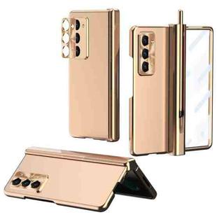 For Samsung Galaxy Z Fold5 Electroplating Hinged Folding Phone Case with S Pen Fold Edtion(Gold)