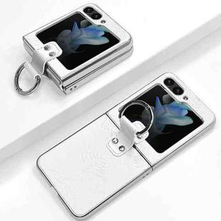For Samsung Galaxy Z Flip5 Electroplated Embossed Leather Phone Case with Ring(White)