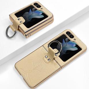 For Samsung Galaxy Z Flip5 Electroplated Embossed Leather Phone Case with Ring(Gold)