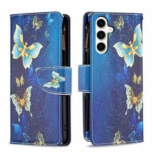 For Samsung Galaxy S23 FE 5G Colored Drawing Pattern Zipper Leather Phone Case(Gold Butterfly)