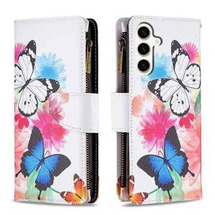 For Samsung Galaxy S23 FE 5G Colored Drawing Pattern Zipper Leather Phone Case(Two Butterflies)