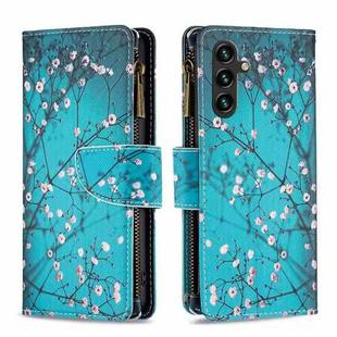 For Samsung Galaxy A15 Colored Drawing Pattern Zipper Leather Phone Case(Plum Blossom)